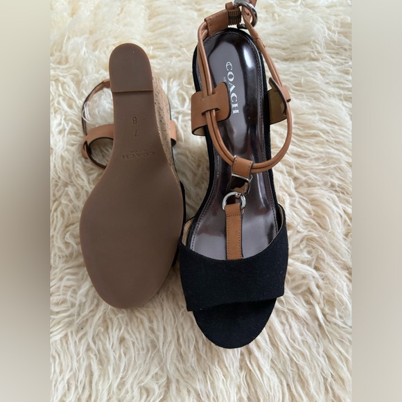 Coach black & brown strappy wedges - Picture 4 of 5